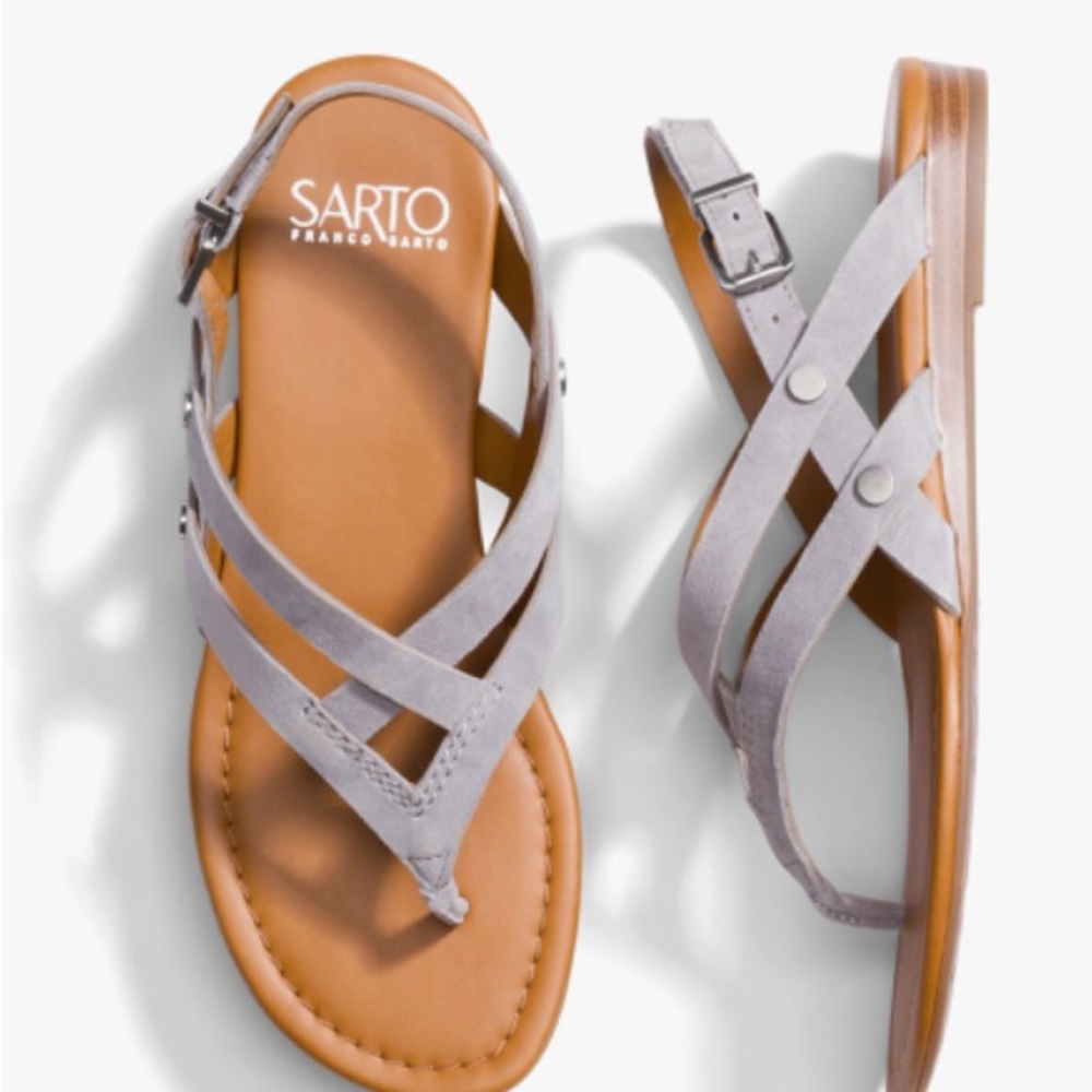 Franco Sarto Silver Gray Gretchen Strappy Sandals Size 11 Leather Upper Studs
